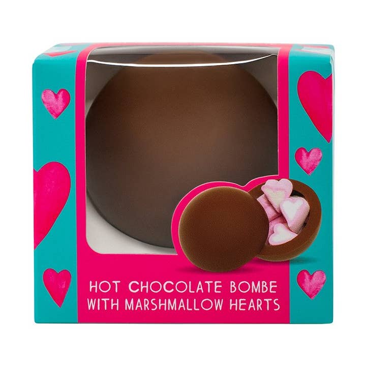 Bombe au chocolat chaud avec guimauves en forme de cœur pour la vente par Cocoba