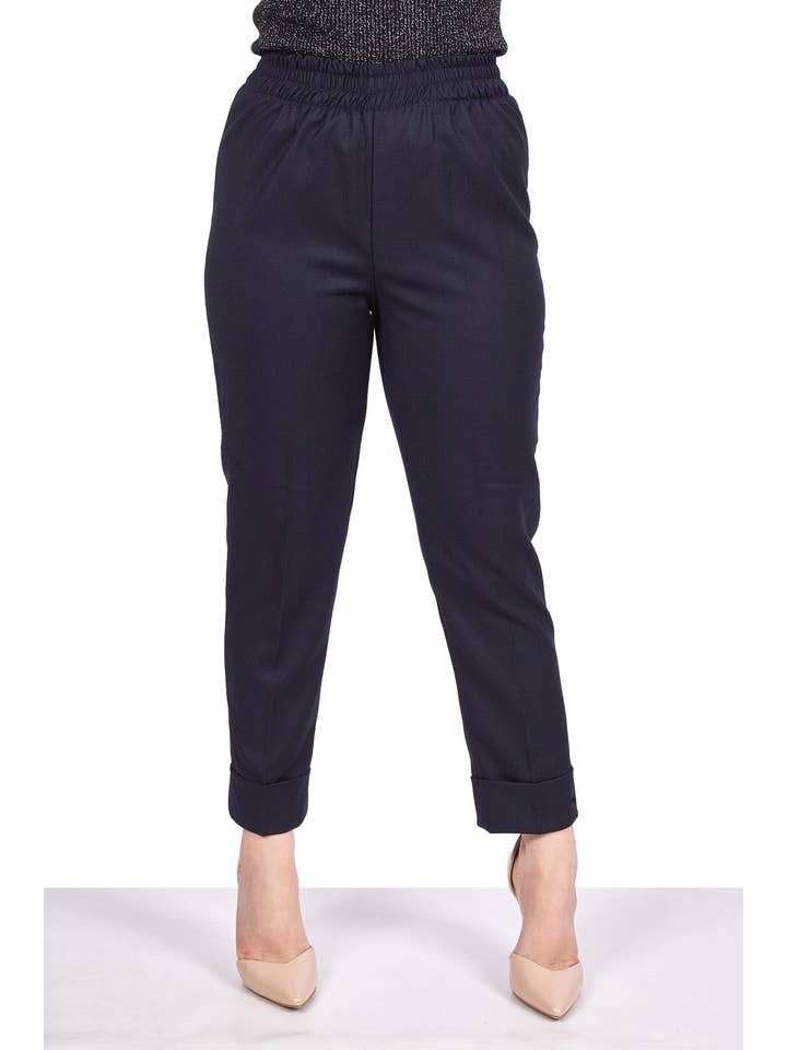 FEDERICA ERRE - Wholesale Pants - Women's - Trousers with elastic waistband and fold - Blue - Dandy 509