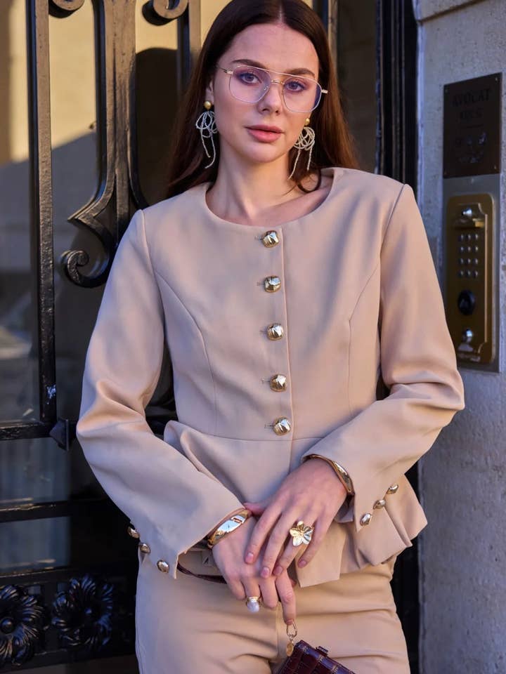 Frime - Vente Veste – femme - Veste péplum avec boutons dorés - 32672