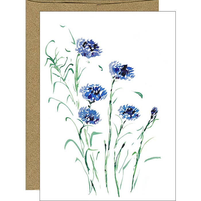 Watercolor Cornflower Floral Note Cards - Boxed Set of 6 for wholesale by Pink Bathtub Designs