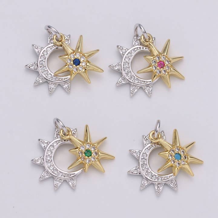 24K Gold Filled Moon Charm, Crescent Moon Pendant, Micro Pave Star Necklace, Dainty Gold Celestial Jewelry Making Supply Aurora Necklace D-446 - D-449 for wholesale by Aim Eternal