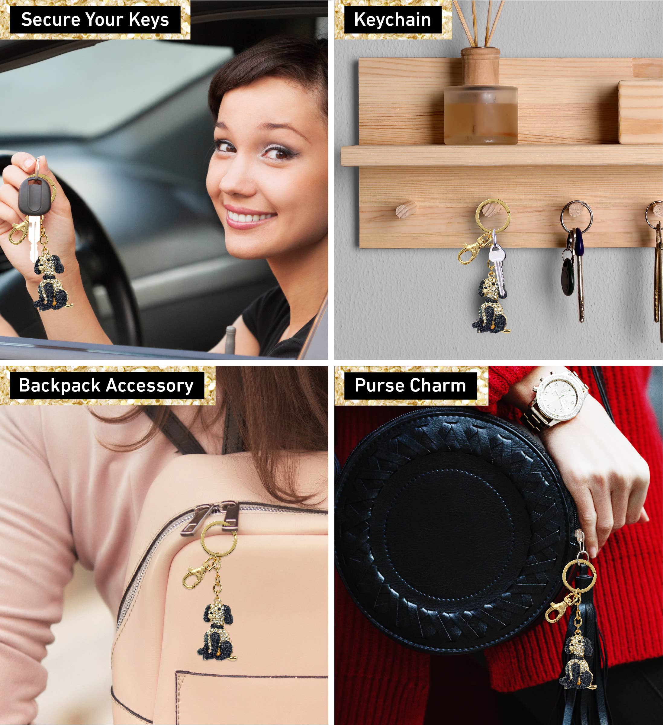 Cota Global - Vendita all'ingrosso Portachiavi - Unisex - Ciondoli Scintillanti in Oro - Cane Beagle2