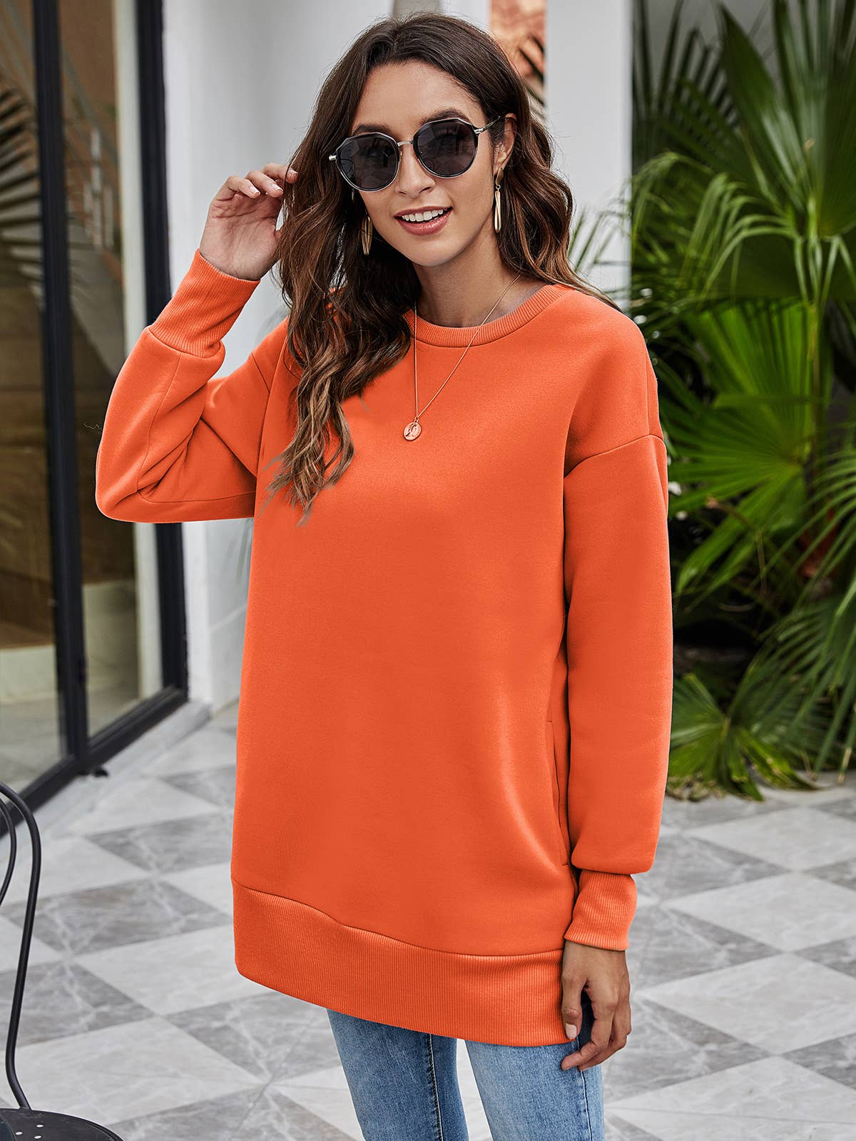 Lily Clothing - Wholesale Hoodie - Women's - ROUND NECKLINE POCKET LONG CASUAL LOOSE HOODIE10