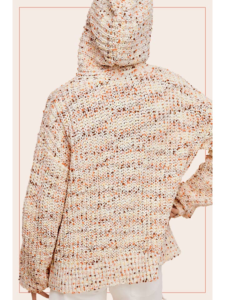 La Miel - Wholesale Hoodie - Women's - JCS3569-Multi Color Confetti Zip-Up Hoodie Sweater4