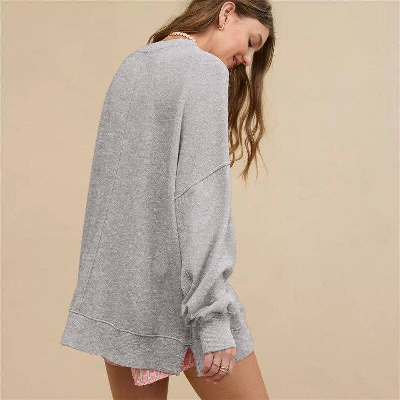 FurDecoration - Wholesale Sweatshirt - Women's - Solid Color Loose Fit Split Hem Sweatshirt5