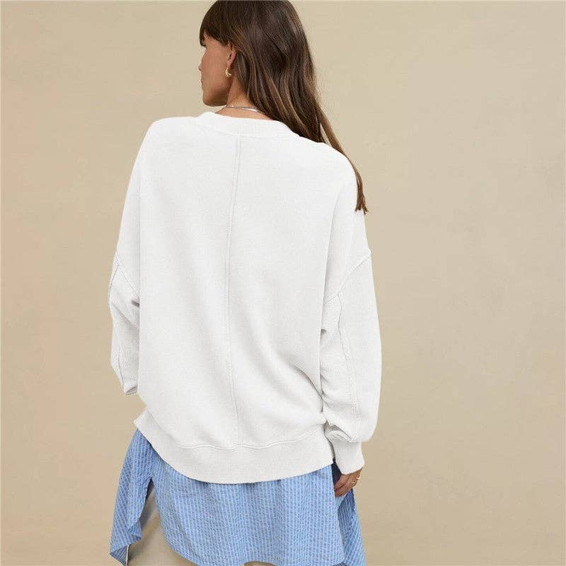 FurDecoration - Wholesale Sweatshirt - Women's - Solid Color Loose Fit Split Hem Sweatshirt3