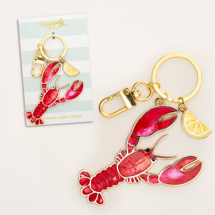 Lobster Lemon Keychain & Bag Charm, Sea Coastal Beach Gifts for wholesale by Happily Plants