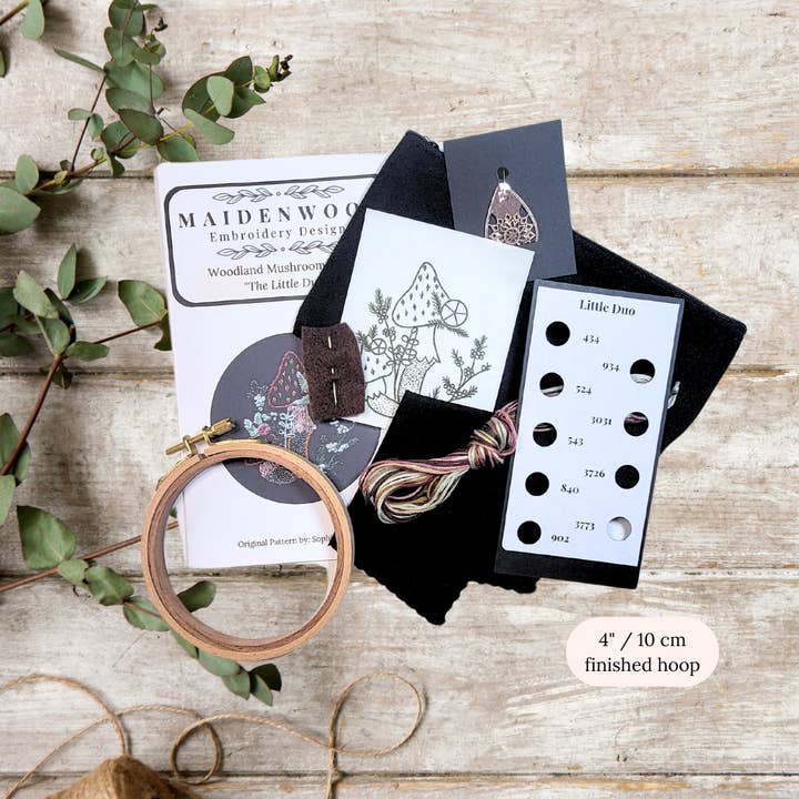 Maidenwood Embroidery Designs - Wholesale DIY Craft Kit - The Little Duo Mushroom Hand Embroidery Kit3