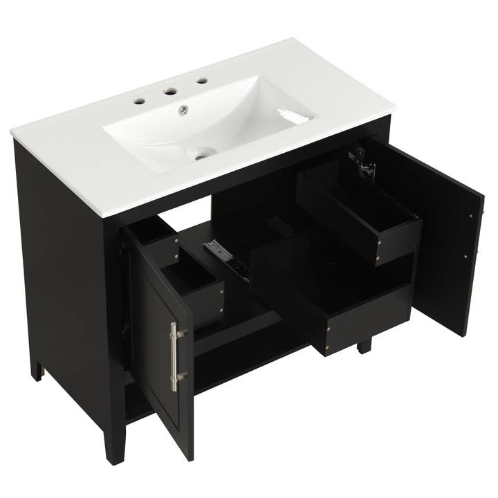Orange County Decor - Wholesale Cabinet - 36" Bathroom Vanity With Sink, Multi Functional Bathroom Cabinet With Doors And Drawers, Mdf Frame And Mdf Board, Black Black Solid Wood Mdf22