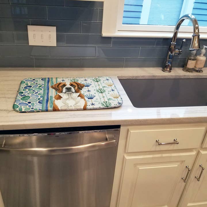 Brun og hvid Sankt Bernhard kystnær havglas opvaskestativ for engroshandel hos Caroline's Treasures