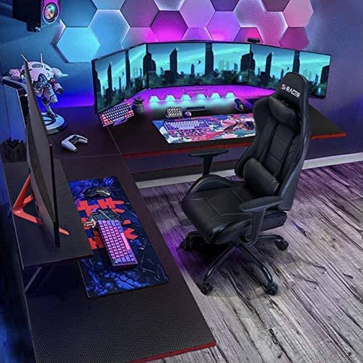 Black L Shaped Gaming Desk With Monitor Riser 51 Inch Corner Desk for wholesale on Faire4