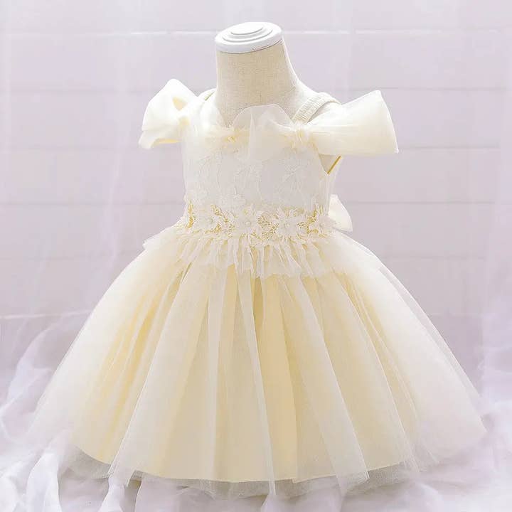 MyKids-USA® - Wholesale Dress - Baby - Newborn Baby Girl Birthday Baptism Dress One Shoulder Puff Sleeves Princess Dress