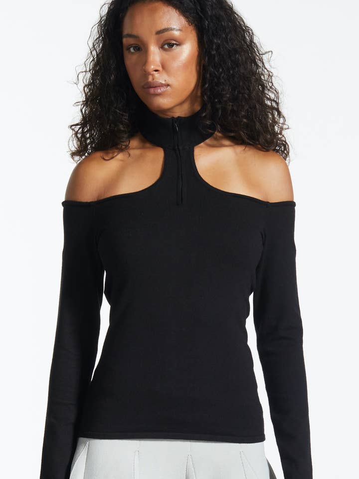 Chandail ras du cou à manches longues avec fermeture éclair pour la vente par FANG