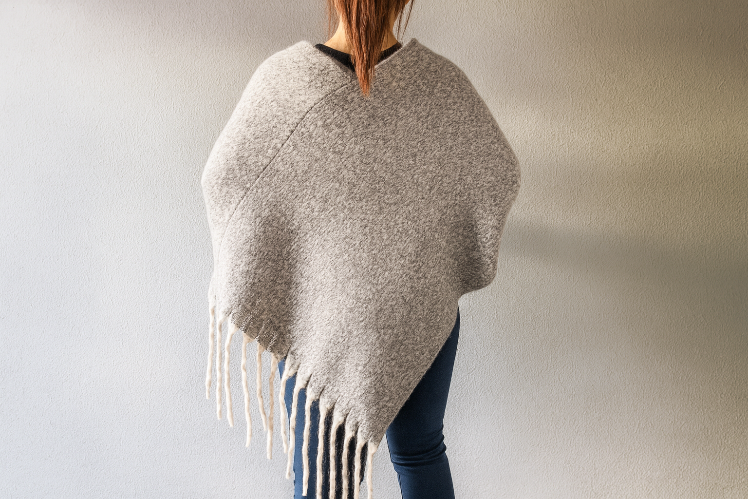 Fennco Styles - Wholesale Poncho - Women's - Grey Knit Tasseled Hooded Poncho  1