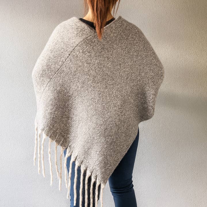Fennco Styles - Wholesale Poncho - Women's - Grey Knit Tasseled Hooded Poncho 1