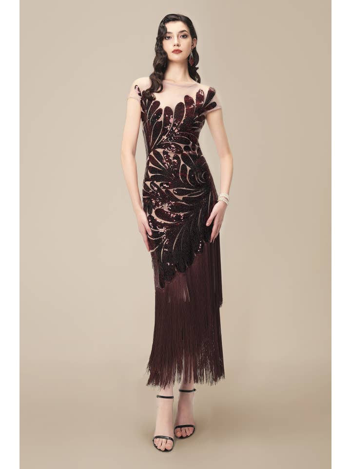 BABEYOND - Wholesale Gown - Women's - Captivating Fern Sequin Fringe Evening Gown