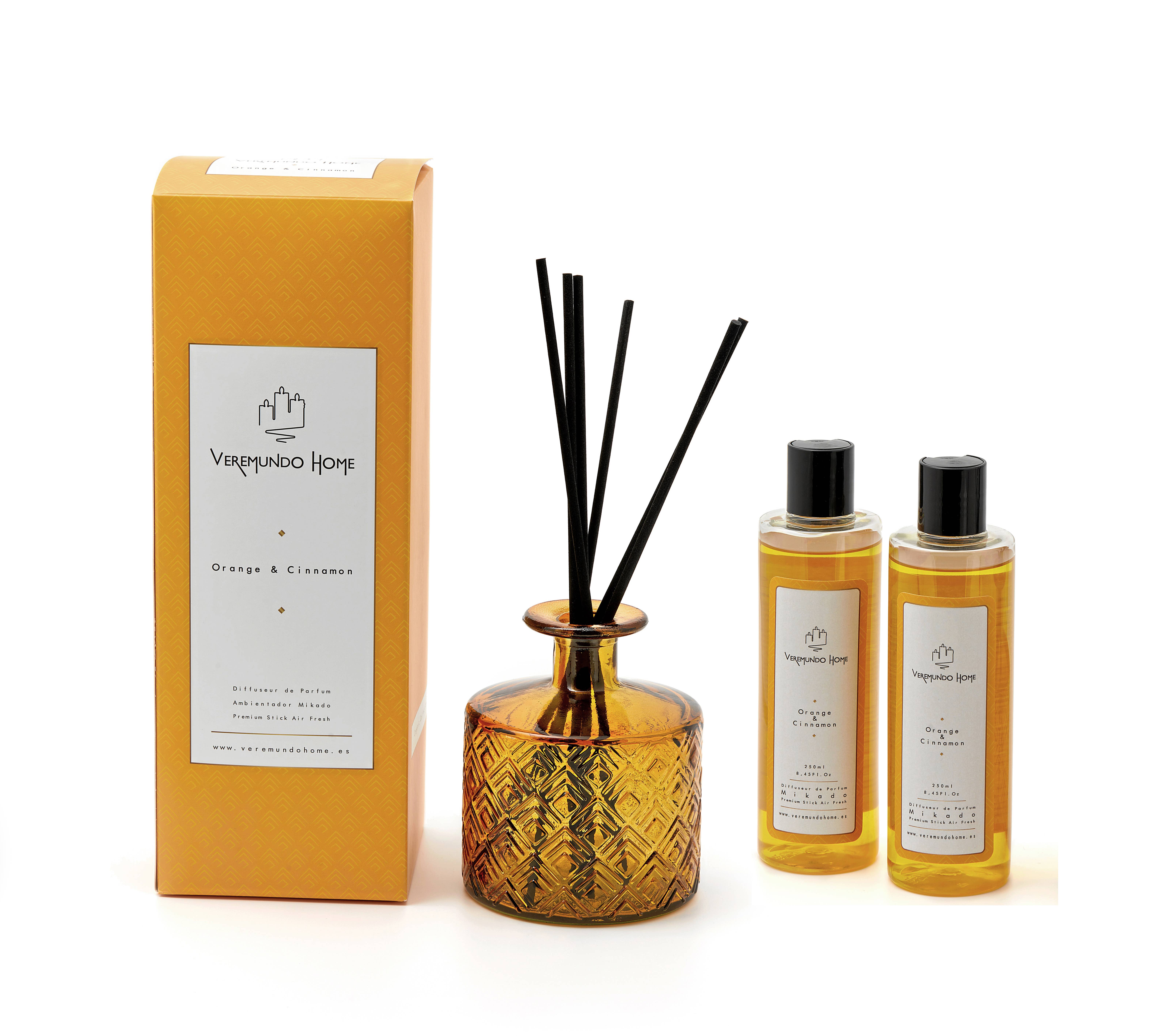 Veremundo Home - Vente Diffuseur à tiges - Diffuseur aromatique biologique - Orange & Cannelle1