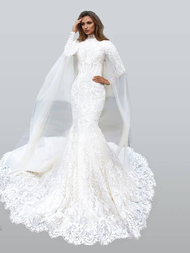 Luxury - Stunning Modest Mermaid Wedding Dress for wholesale by Unique Modest Bridal