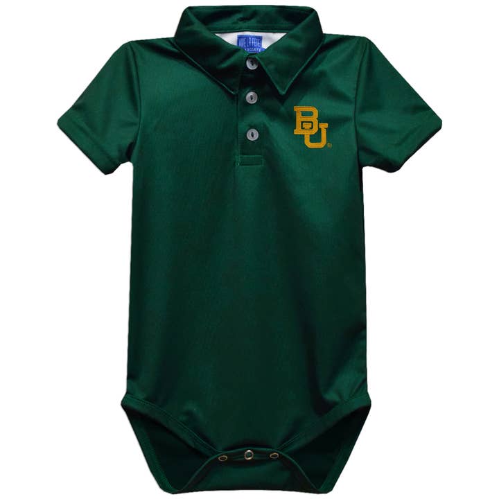 Baylor Bears Embroidered Hunter Green Solid Polo Onesie for wholesale by Vive La Fete