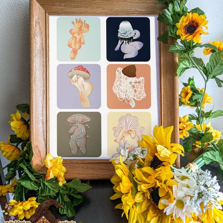 Paddenstoel Pin-up Meisjes Pop Art Retro Muurkunst Print voor wholesale door Witchbriar Cottage