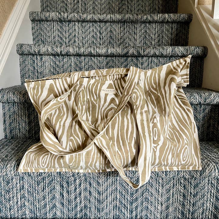 Sand and White Faux Bois Weekender Tote for wholesale by Beastly Threads