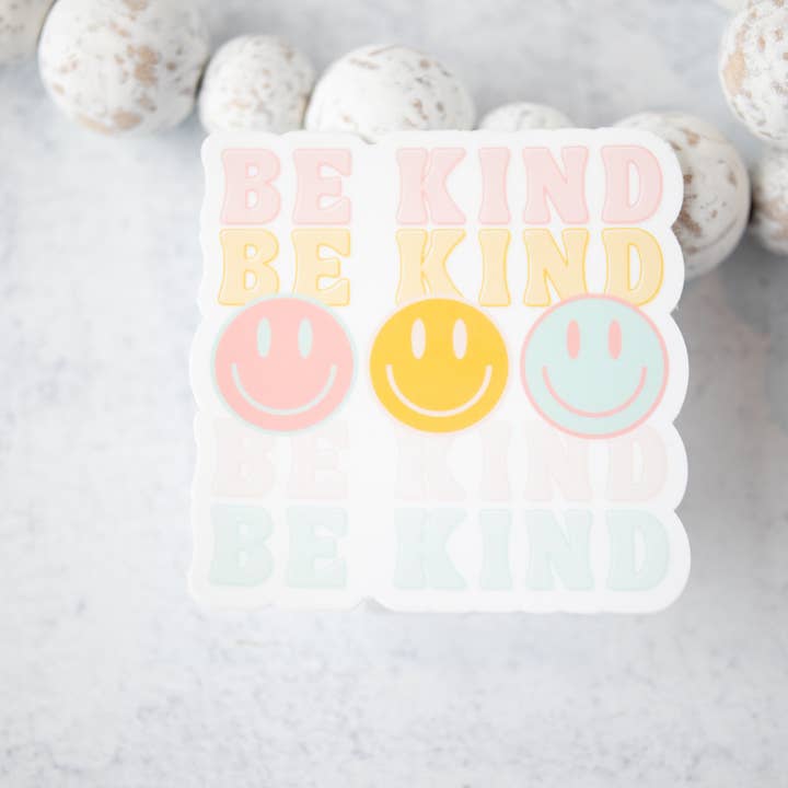 Pastel Be Kind Stacked, Clear, Vinyl Sticker, 3x3 in. for wholesale by Savannah and James Co