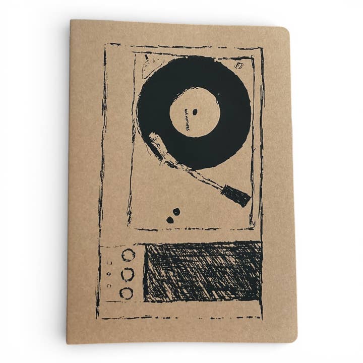 Notizbuch A5 | Plattenspieler | Handbedruckt im Siebdruck | Kraftpapier | Gepunktet | 32 Seiten | FSC-zertifiziert | Handmade für den Großhandel von ilovemixtapes