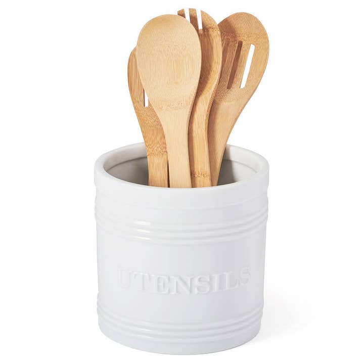 Everyday White Bistro White Utensil Crock Brown Box Pkg for wholesale on Faire1