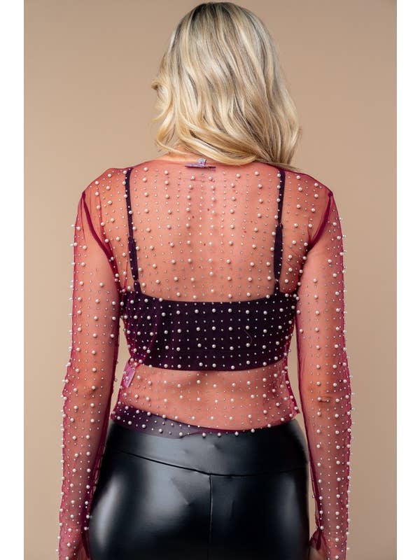 White Birch - Wholesale Blouse - Women's - T24705 Long Sleeve Metalic Mesh Top19