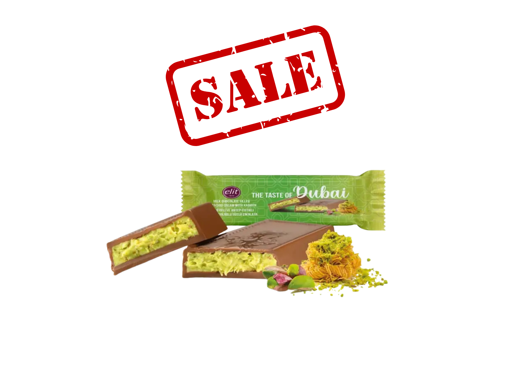 Aladdin - Wholesale Chocolate Bar - Elit Dubai Milk Chocolate Pistachio Cream Kataifi 30g Halal0