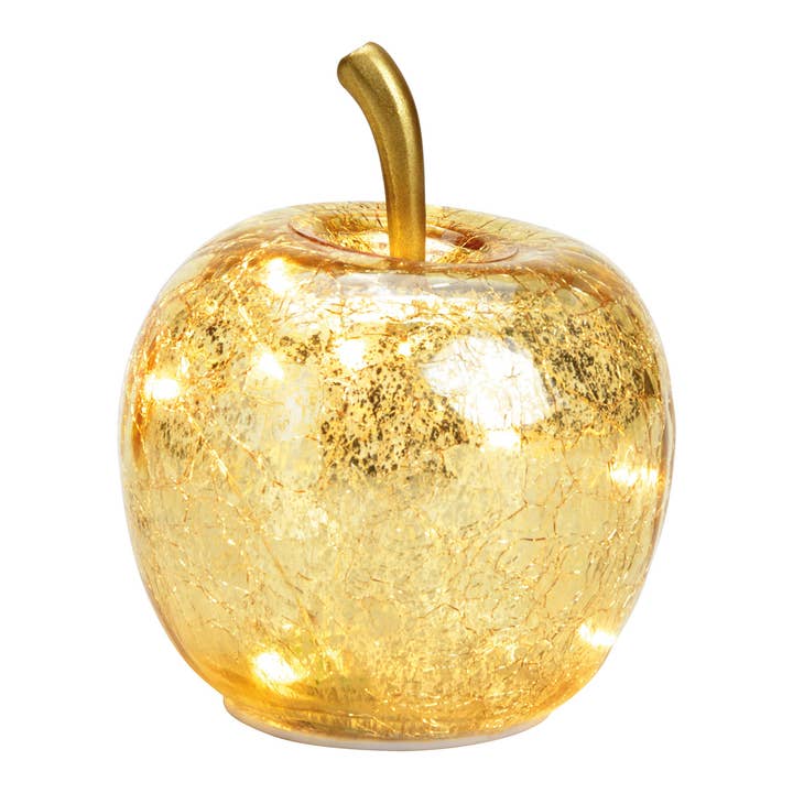 Decorative Glass Apple with Light 10 LED & Timer, Gold, Ø 11x12 cm for wholesale by Wurm