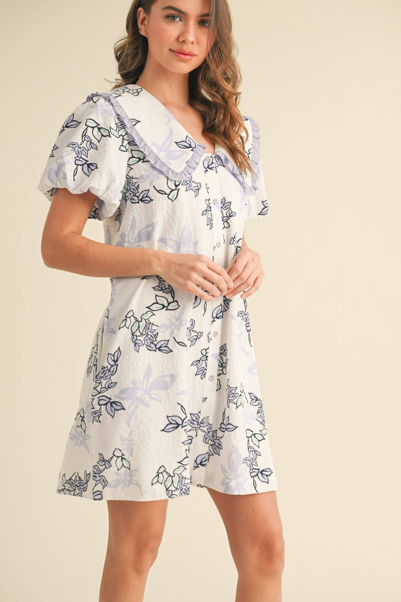 &MERCI - Wholesale Dress - Women's - DOLL COLLAR BUTTON DOWN FLORAL MINI DRESS MDR38794
