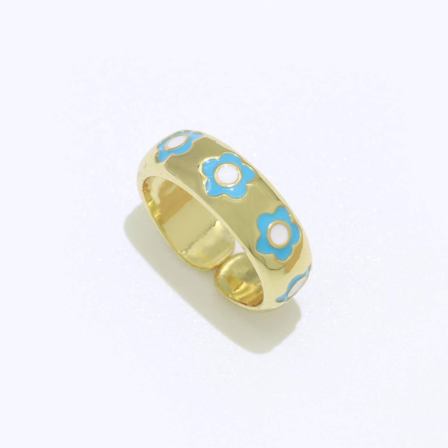 Aim Eternal - Wholesale Band/Stacked Ring - Gold Daisy Enamel Open Adjustable Ring Stackable Midi Ring0