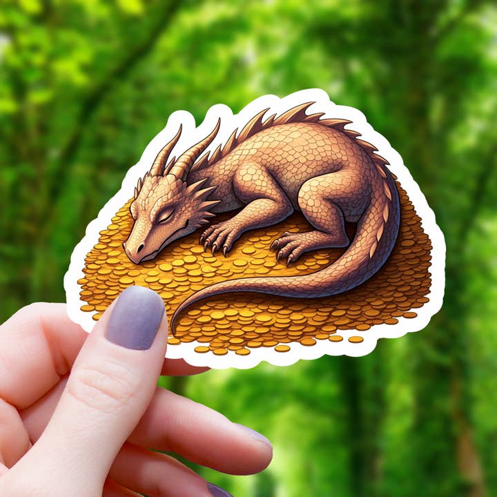Dragon Guarding a Pile of Gold Coins Sticker- 3" for wholesale by Mimic Gaming Co