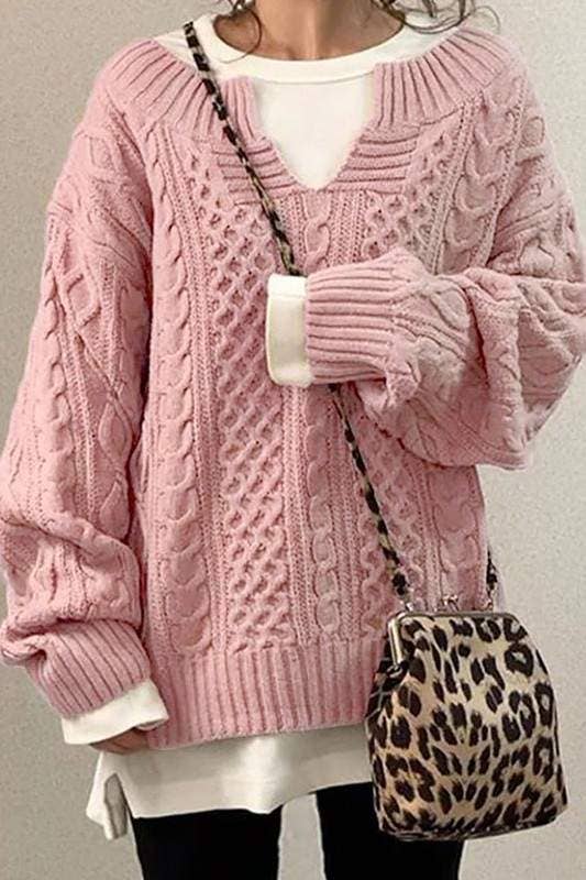 Fashion Combination - Vente Pull en maille – femme - pull à manches longues et col en V7