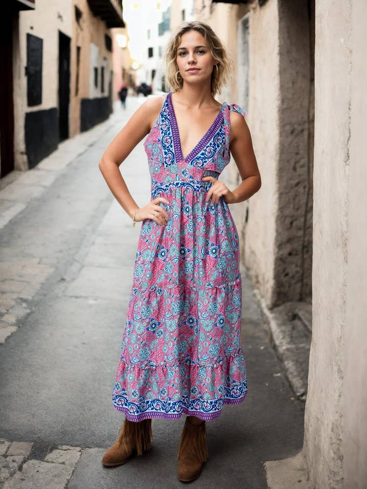 KM2034D - Abito midi in pizzo con spalline per la vendita all'ingrosso da parte di Kimago Look