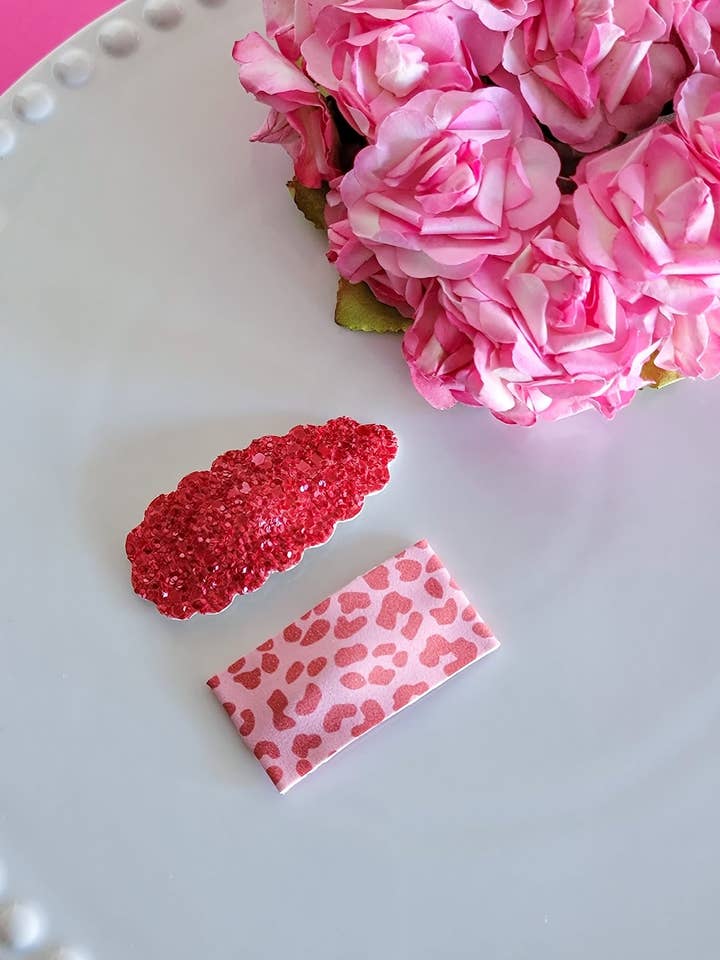 Snap Clip Mix Set-Pink/Red Leopard for wholesale by Dainty Delights Creations