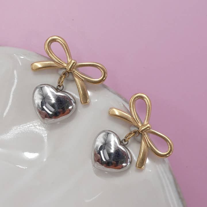 TWO TONE 18K Stainless Steel Tarnish Free Waterproof Studs | 40E370 for wholesale on Faire3
