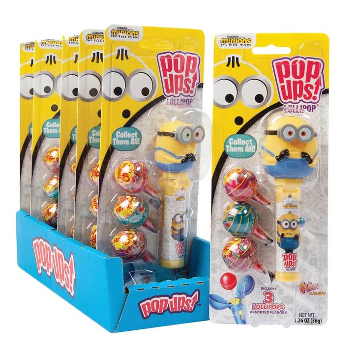 Pop Ups! Minions, 1.26oz, 6ct Case for wholesale by Grandpa Joe's Candy Shop