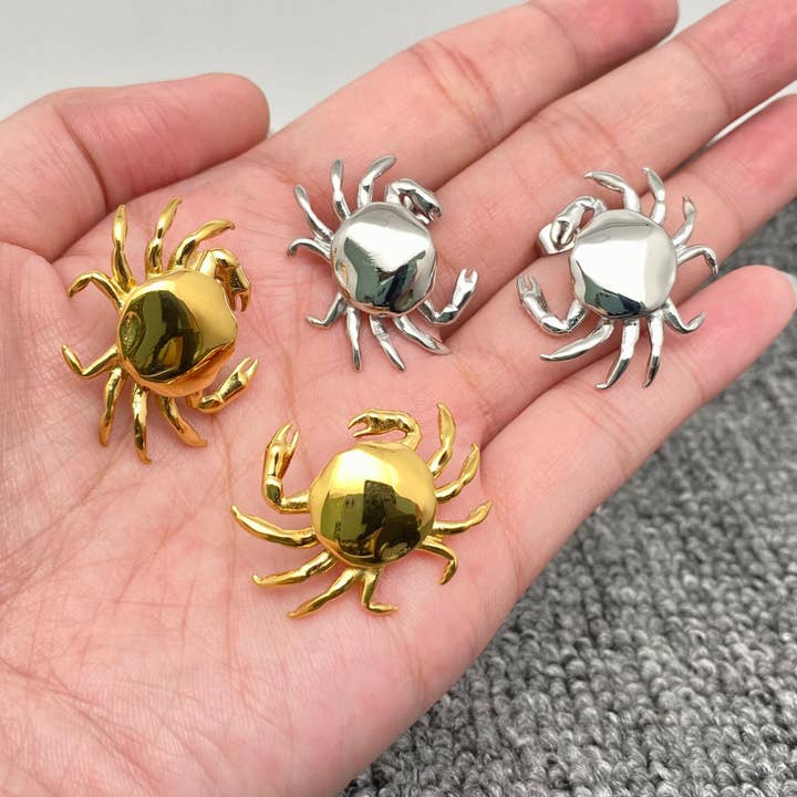18K Gold Plated Stainless Steel Crab Stud Earrings - FGS for wholesale by Mio Queena