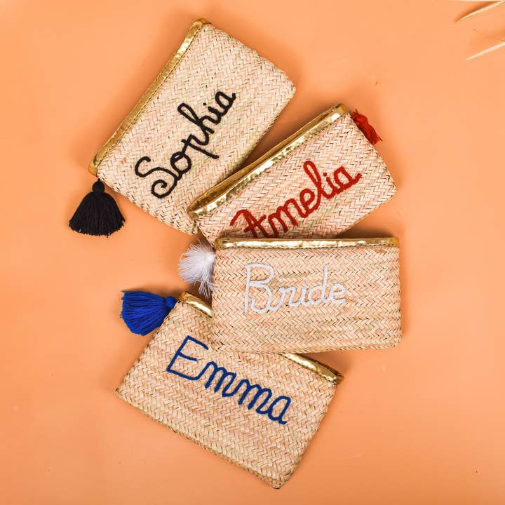 Bolsa de maquilhagem personalizada, Saco cosmético de palha artesanal por atacado de King Of Handmade