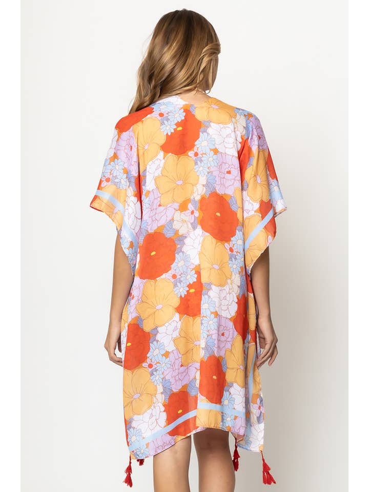 Hana - Vente Cache-maillot – femme - Couvre-kimono d'été à pompons à imprimé floral7