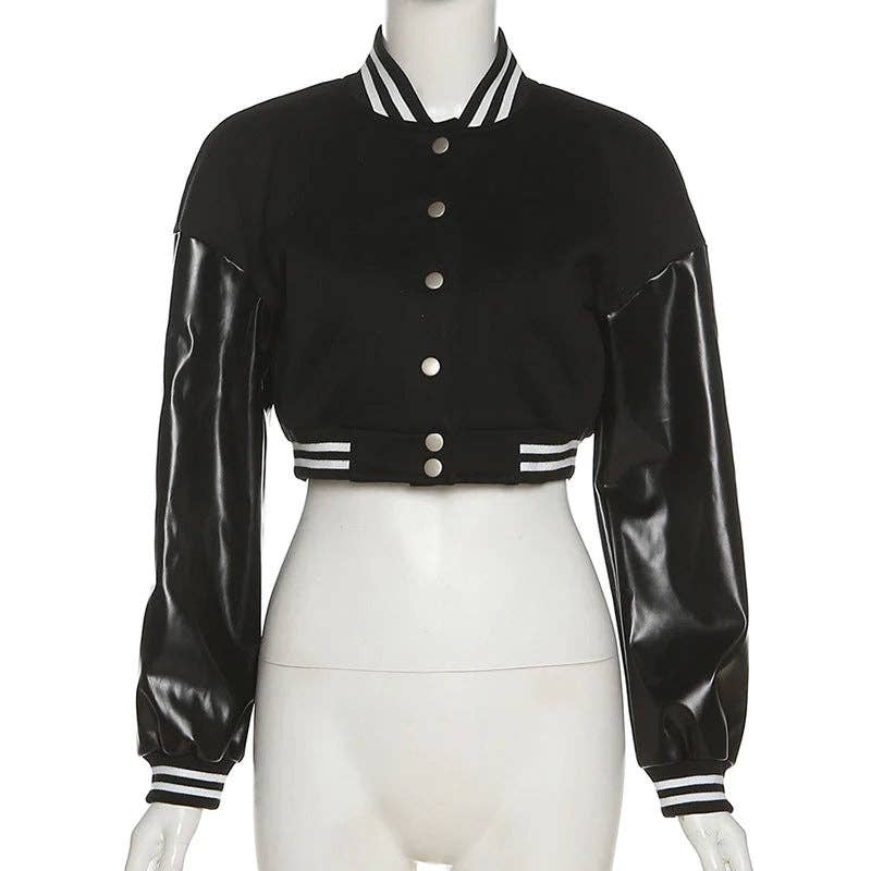 MB Fashion Wholesale - Wholesale Varsity/Baseball Jacket - Women's - MB FASHION CROPPED BUTTON DOWN JACKET 6466R12