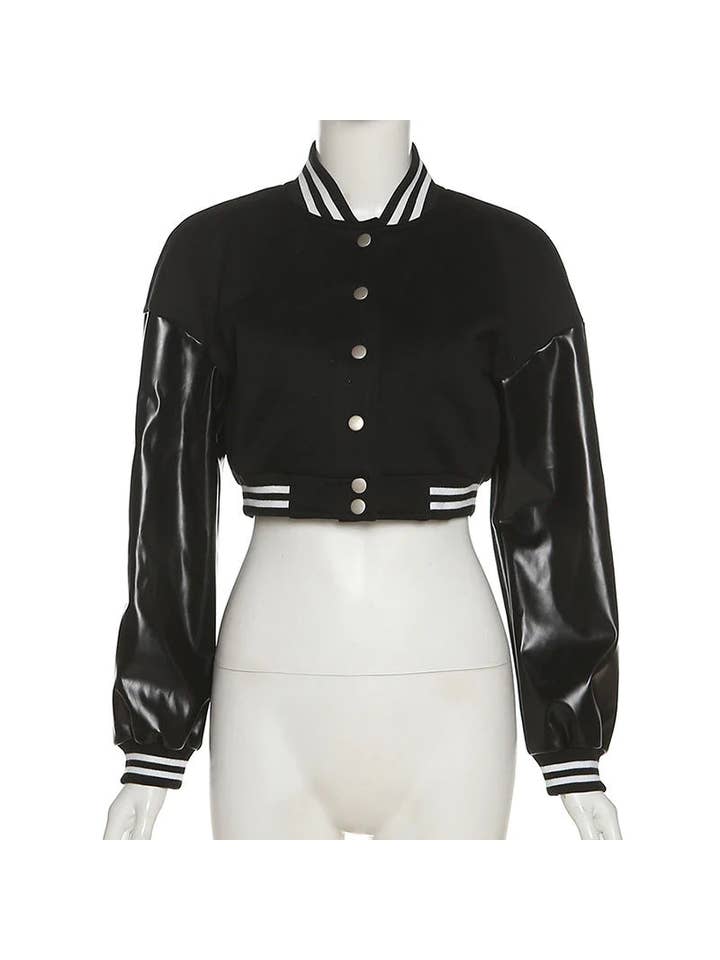 MB Fashion Wholesale - Wholesale Varsity/Baseball Jacket - Women's - MB FASHION CROPPED BUTTON DOWN JACKET 6466R12