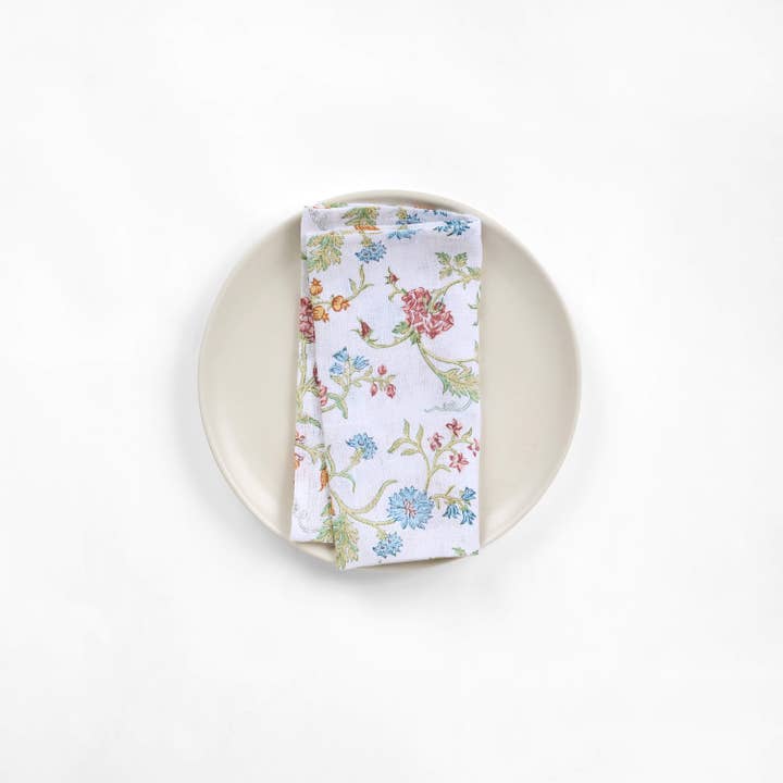 Craft Boat - Wholesale Dinner & Cloth Napkin - BLOCK-PRINTED LINEN NAPKIN SET OF 2 - WHITE VANA1