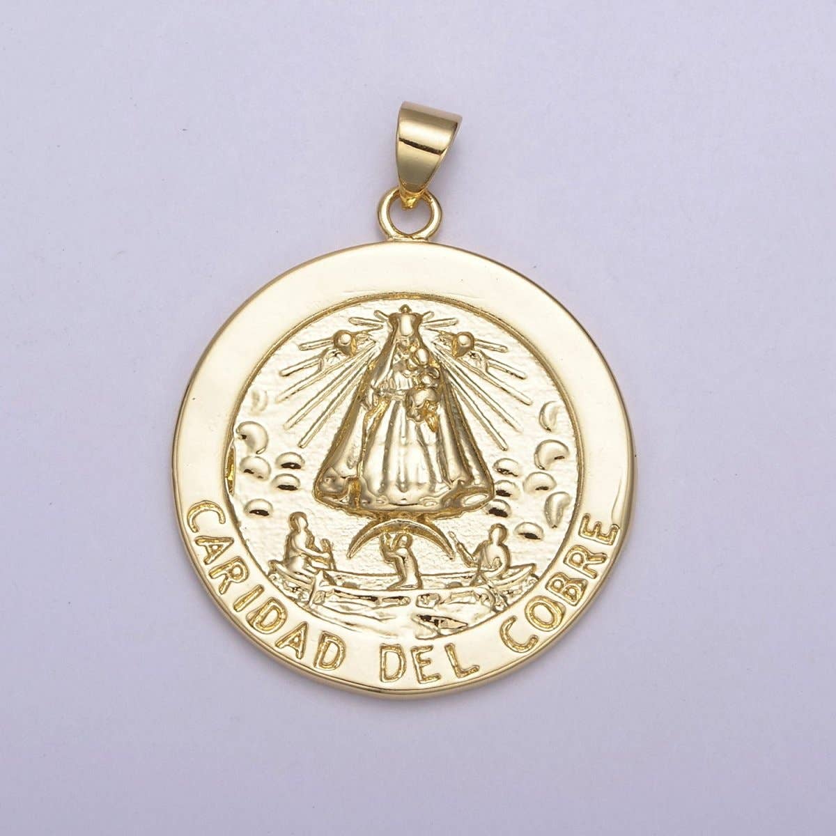 Aim Eternal - Wholesale Individual Charm/Pendant - Gold Coin La Virgen de la Caridad del Cobre Pendant for Necklace Supply H-8630