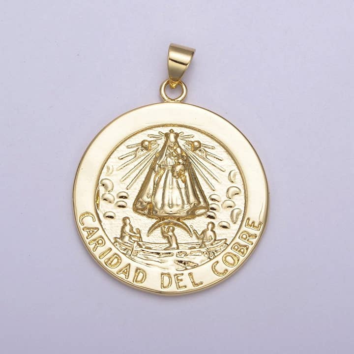Aim Eternal - Wholesale Individual Charm/Pendant - Gold Coin La Virgen de la Caridad del Cobre Pendant for Necklace Supply H-863