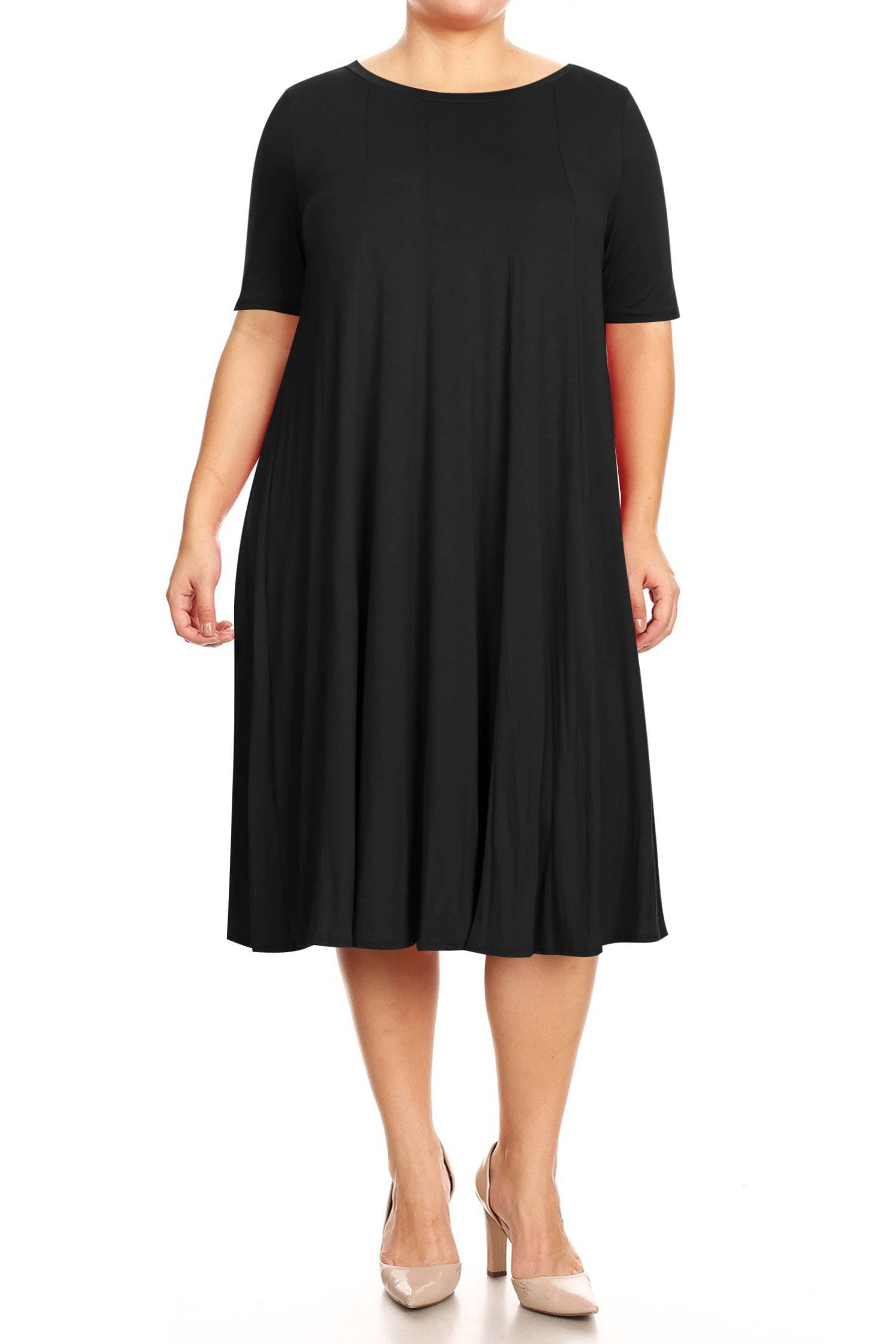 MOA COLLECTION - Wholesale Dress - Women's - Women's Plus Size A-Line Round Neck Casual Solid Midi Dress
