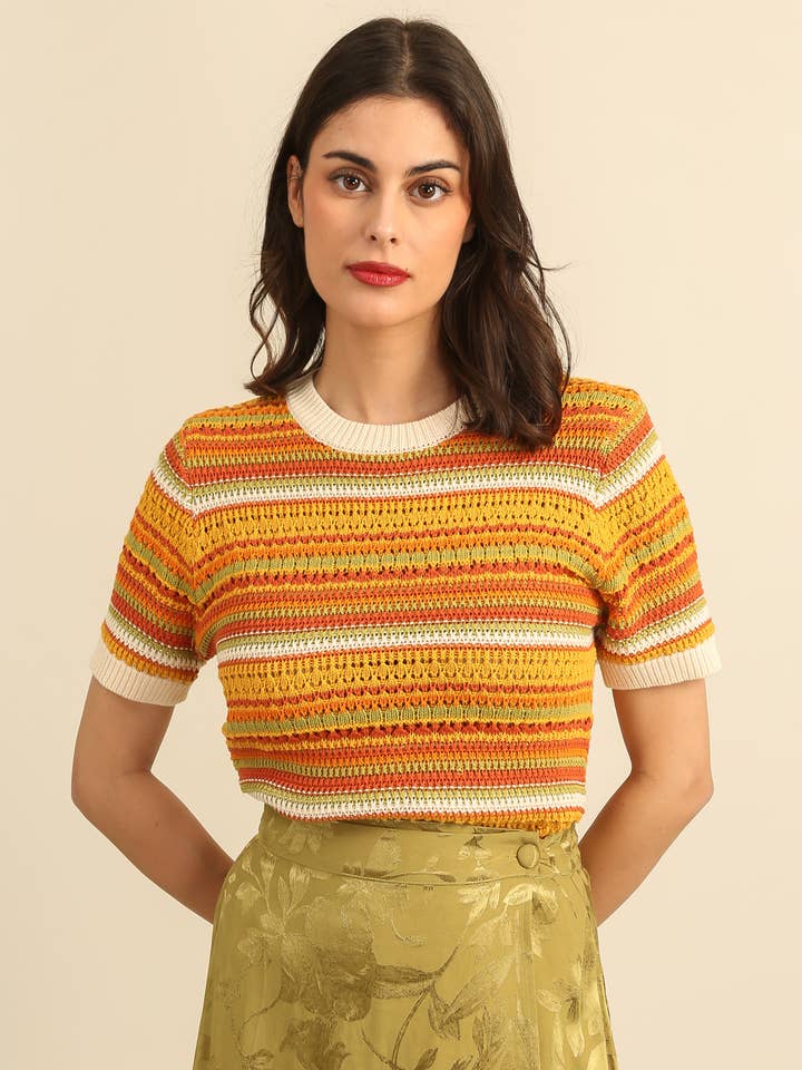 Randig flerfärgad kortärmad tröja - A1597 för wholesale av Daphnea