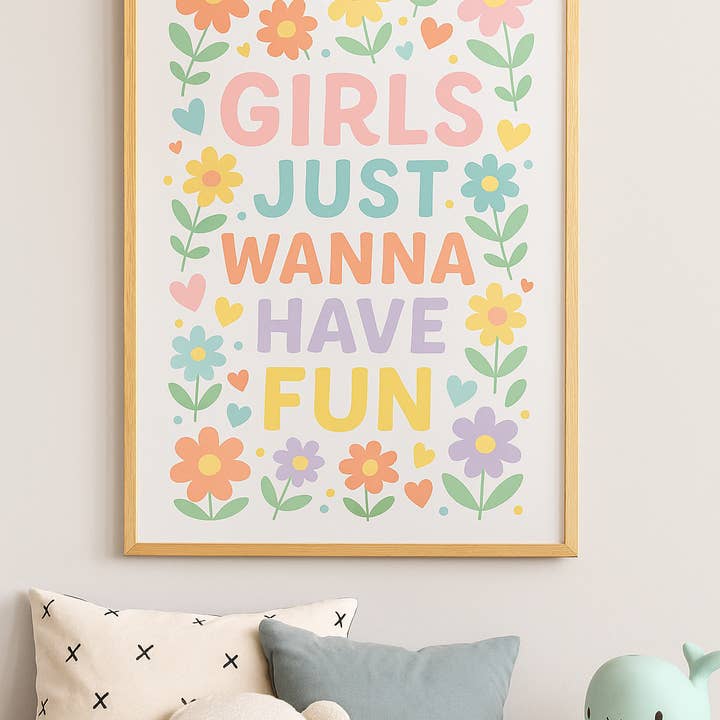 Girls Just Wanna Have Fun – Colourful Floral Kids Wall Art for wholesale by WinsterCreations™